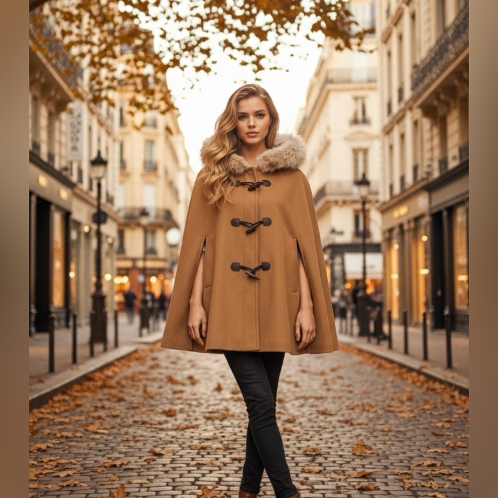 Michael Kors Collection Wool Tan Outerwear with Coyote Fur